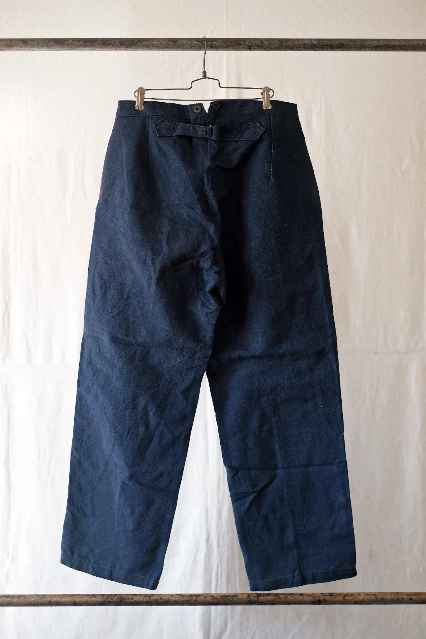 [~ 30's] Pantalon de pompier en lin indigo vintage français