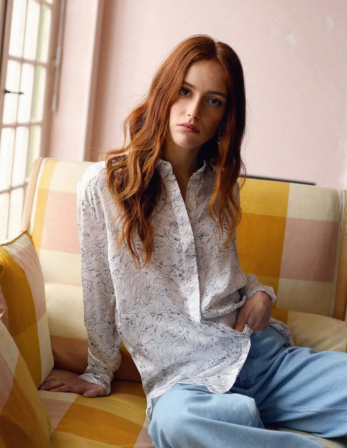 ALICE - Chemise droite imprimé Nus Gris