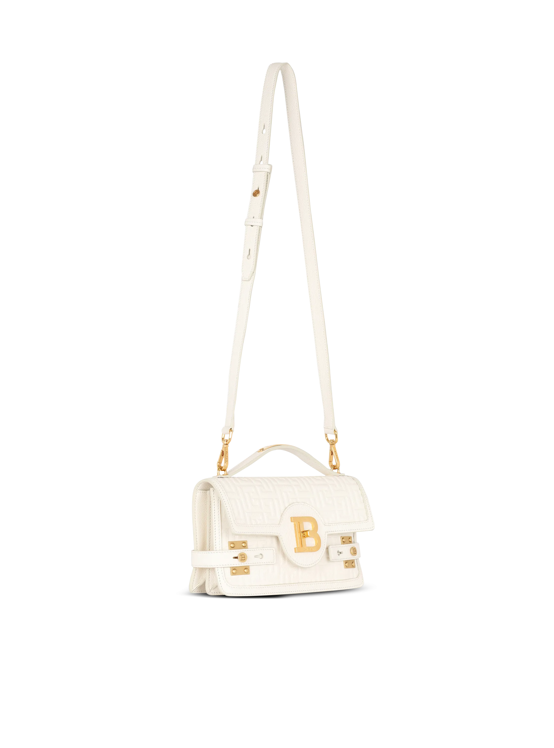 BALMAIN  Sac b-buzz 24 en cuir grainé monogramme - Beige