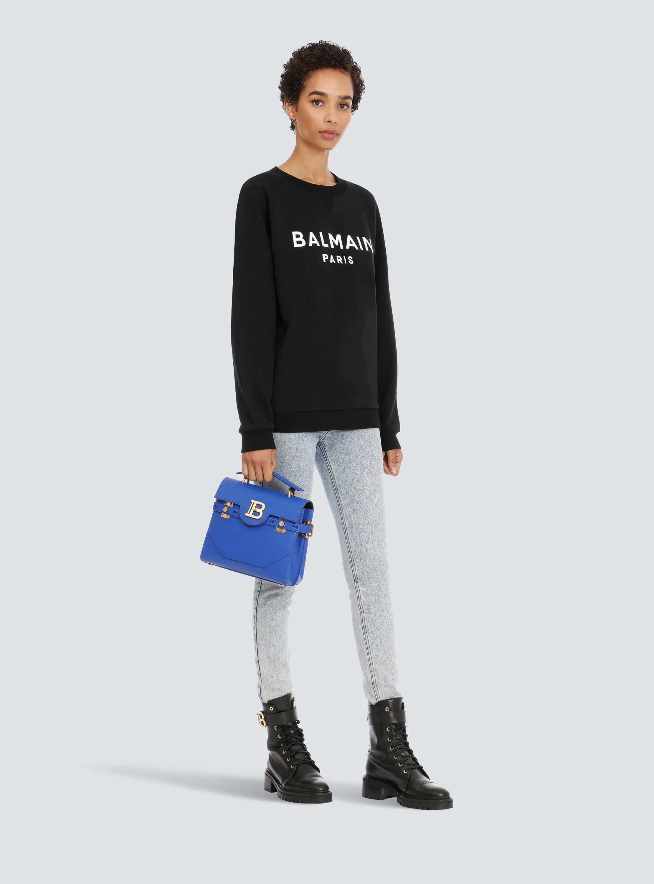 BALMAIN  Sweat en coton avec logo imprimé - Noir