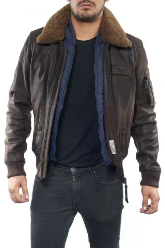 Blouson cuir homme Redskins Commander marron.