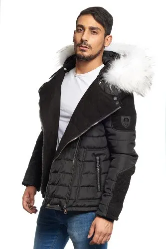 Blouson Horspist Carlton Noir/Daim col blanc.