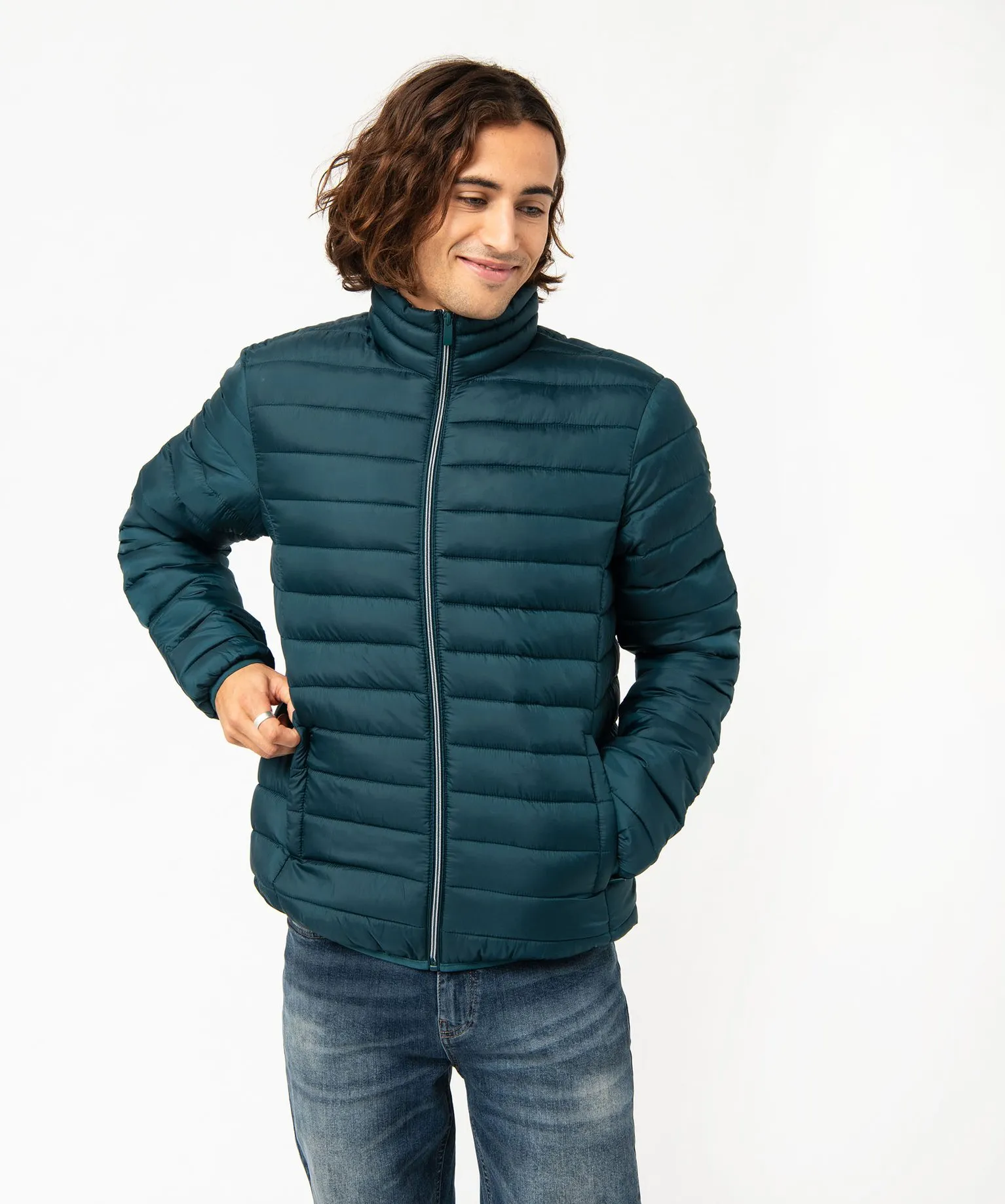 Blouson matelassé à col montant homme bleu