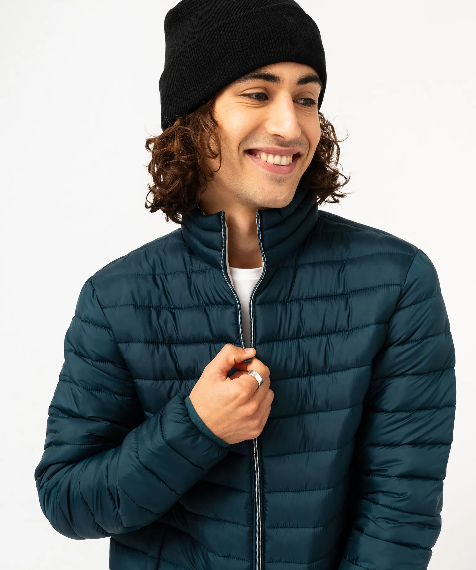 Blouson matelassé à col montant homme bleu
