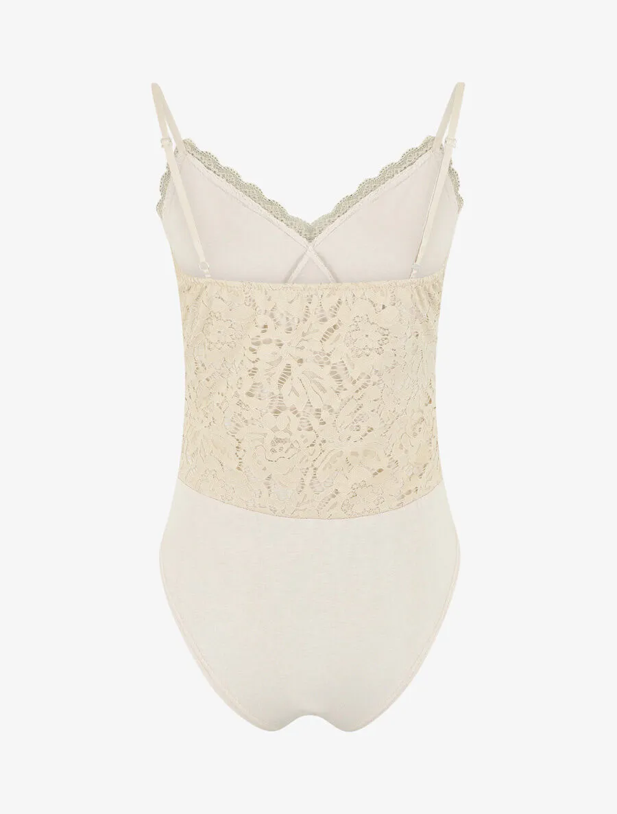 Body en dentelle à fines bretelles - Beige