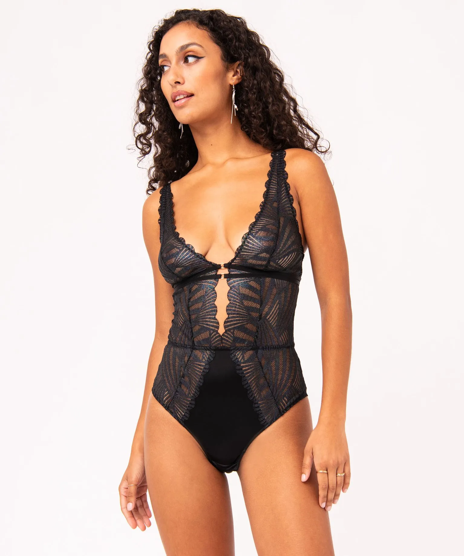 body en dentelle scintillante avec dos ouvert femme noir