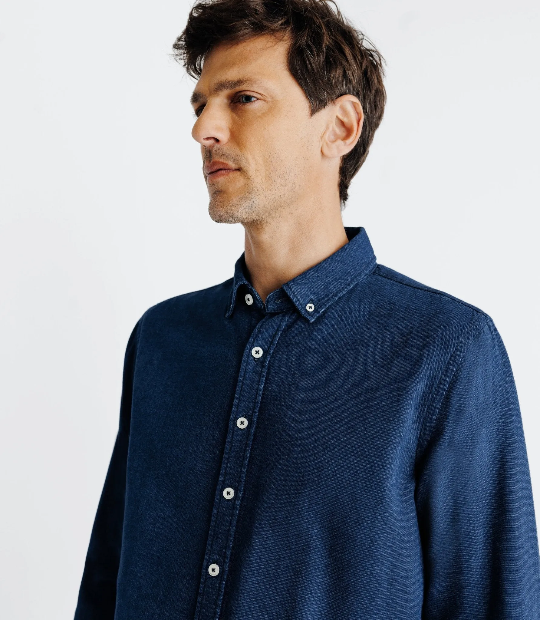 Chemise col boutonné bleue