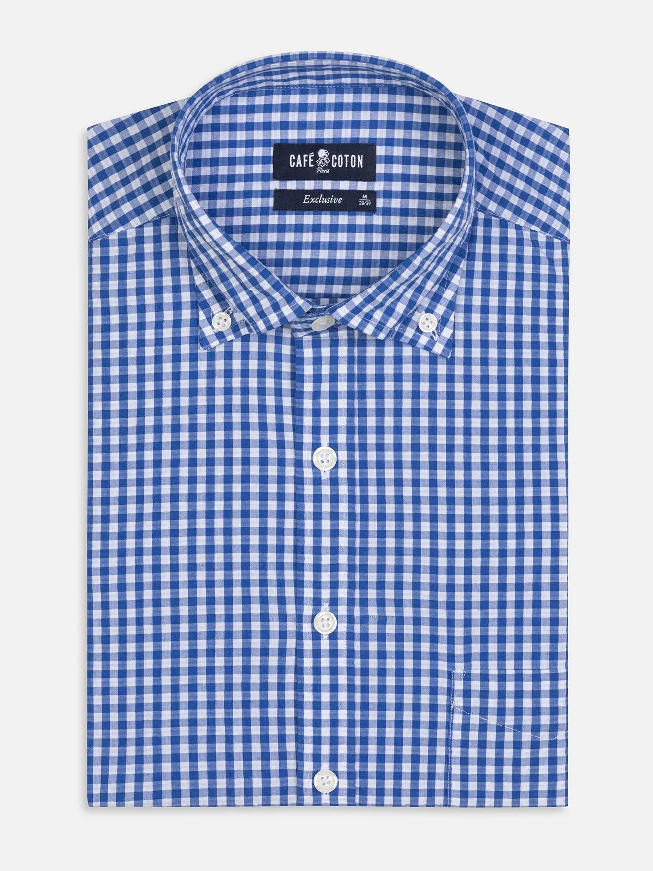 Chemise Jaiden en seersucker bleu - Col Boutonné
