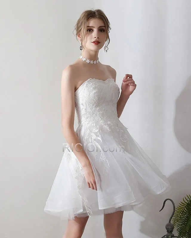 Dos Nu Sans Manches Robe De Mariée Chic Bustier Blanche Civil Courte