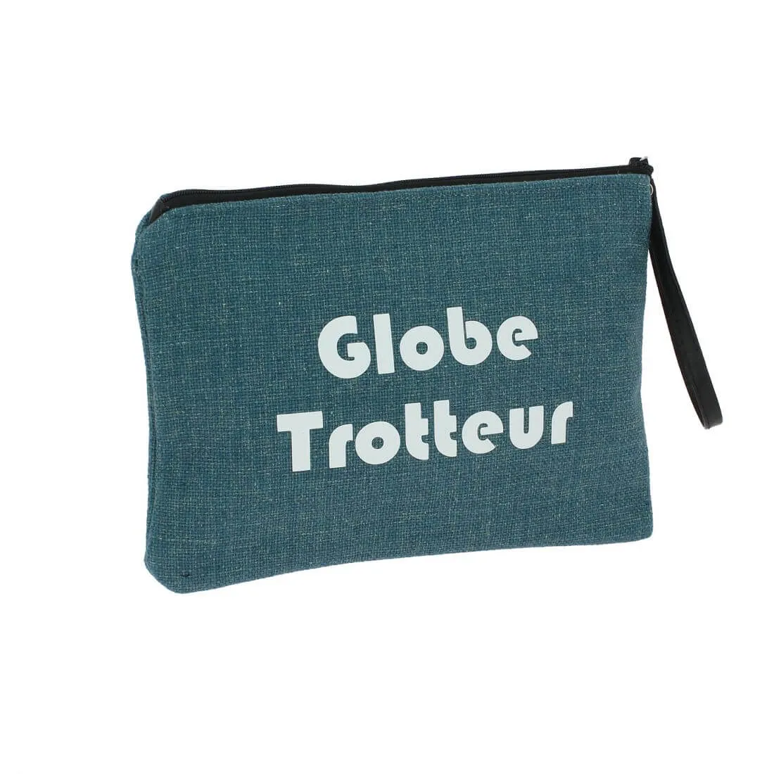 Pochette de toilette pétrole, Globe Trotteur, confectionnée en France
