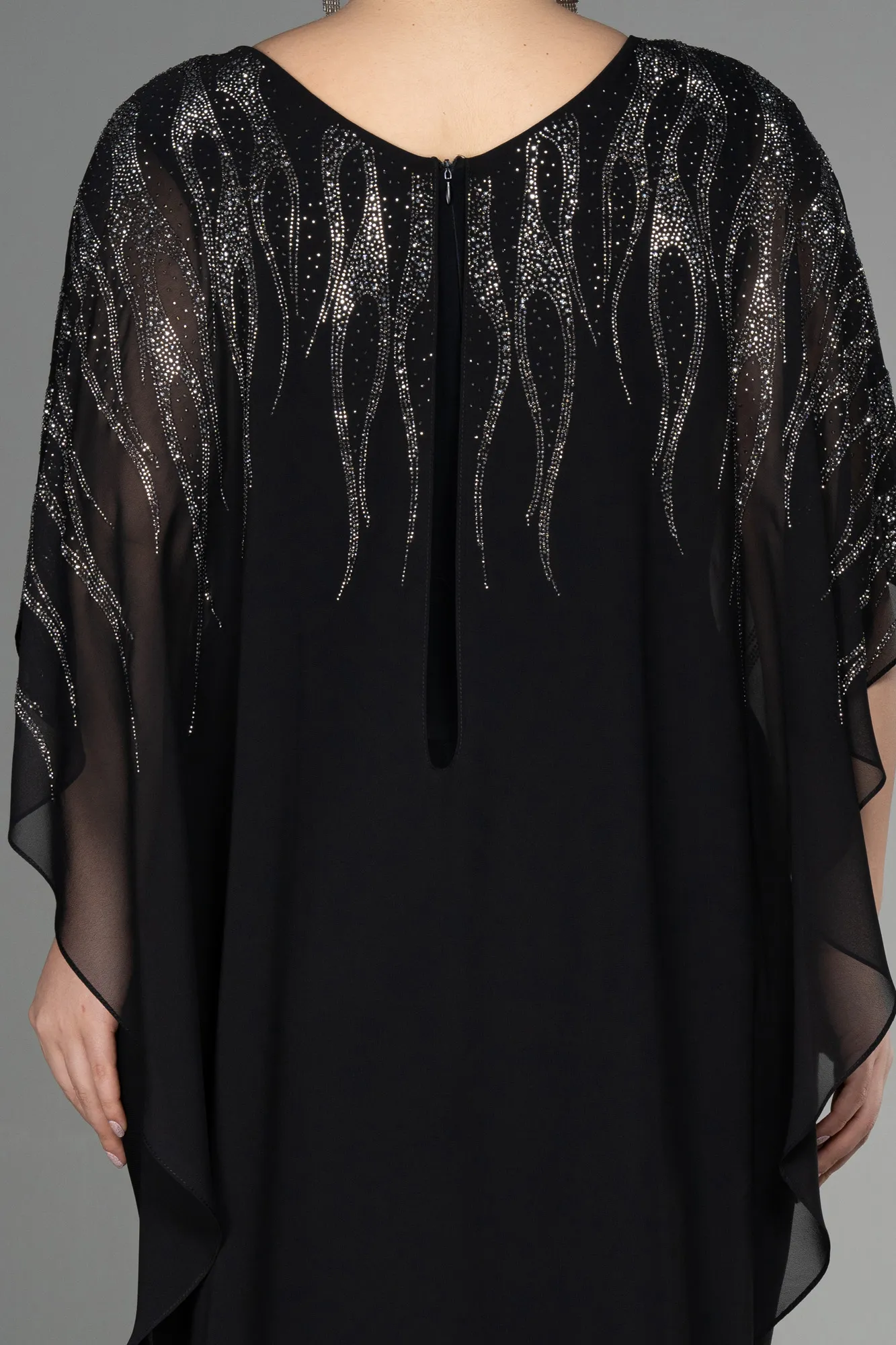 Robe de Soirée Grande Taille Mousseline Noir ABT111