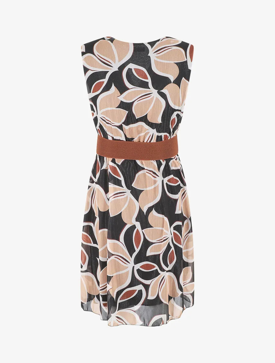 Robe élastiquée sans manches imprimé fleuri irisé - Noir