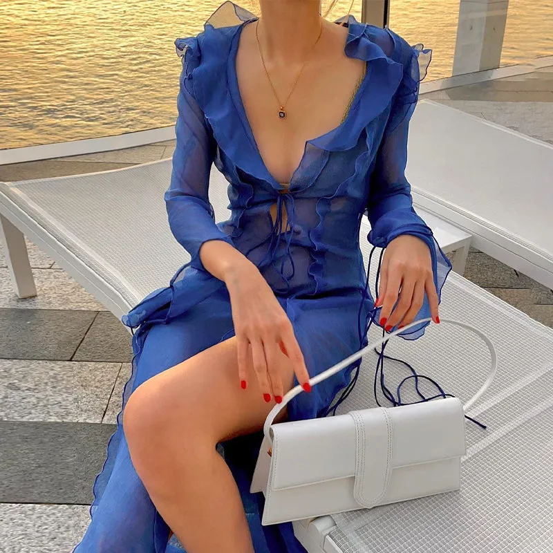 Robe longue en maille à manches longues pour femmes - Beach