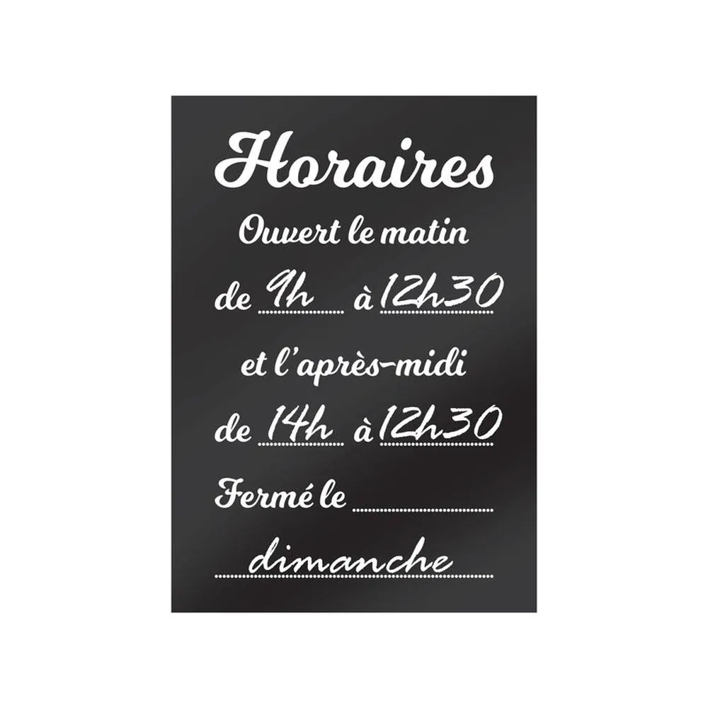 Sticker autocollant ''horaires'' fond noir brillant format A4
