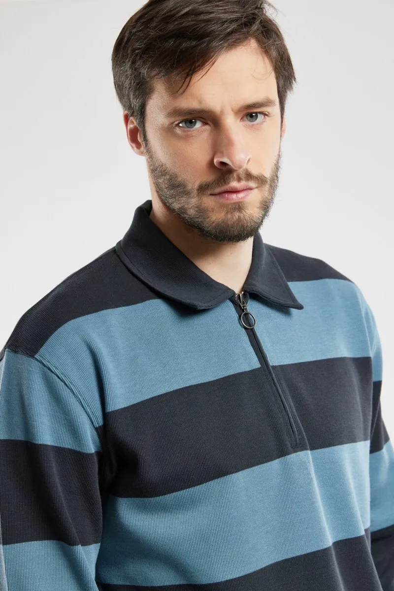 Sweat polo rayé - coton épais
