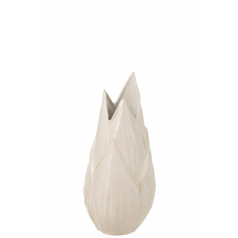 Vase flamme en céramique blanc et beige 20x20x45 cm